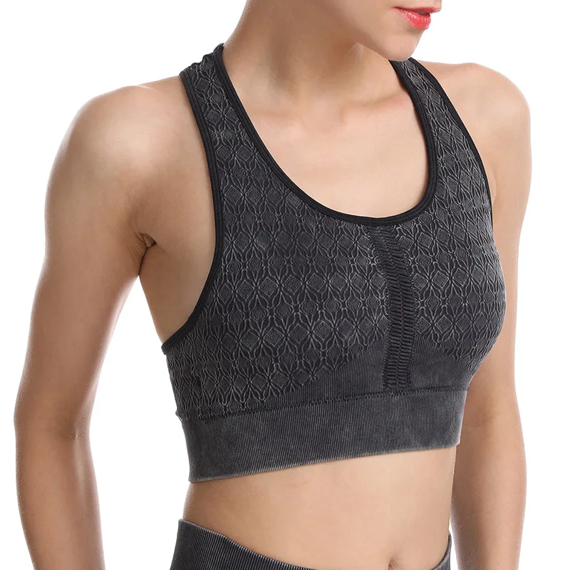 

New Seamless Sports Bra Women Nylon Shockproof Gathered Top Washed Underwear Running Fitness Quick-drying Yoga Clothes