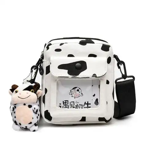 2021 модная Холщовая Сумка Kawaii Harajuku с коровьим узором, женская сумка-мессенджер через плечо для девушек, сумки через плечо с милым кулоном