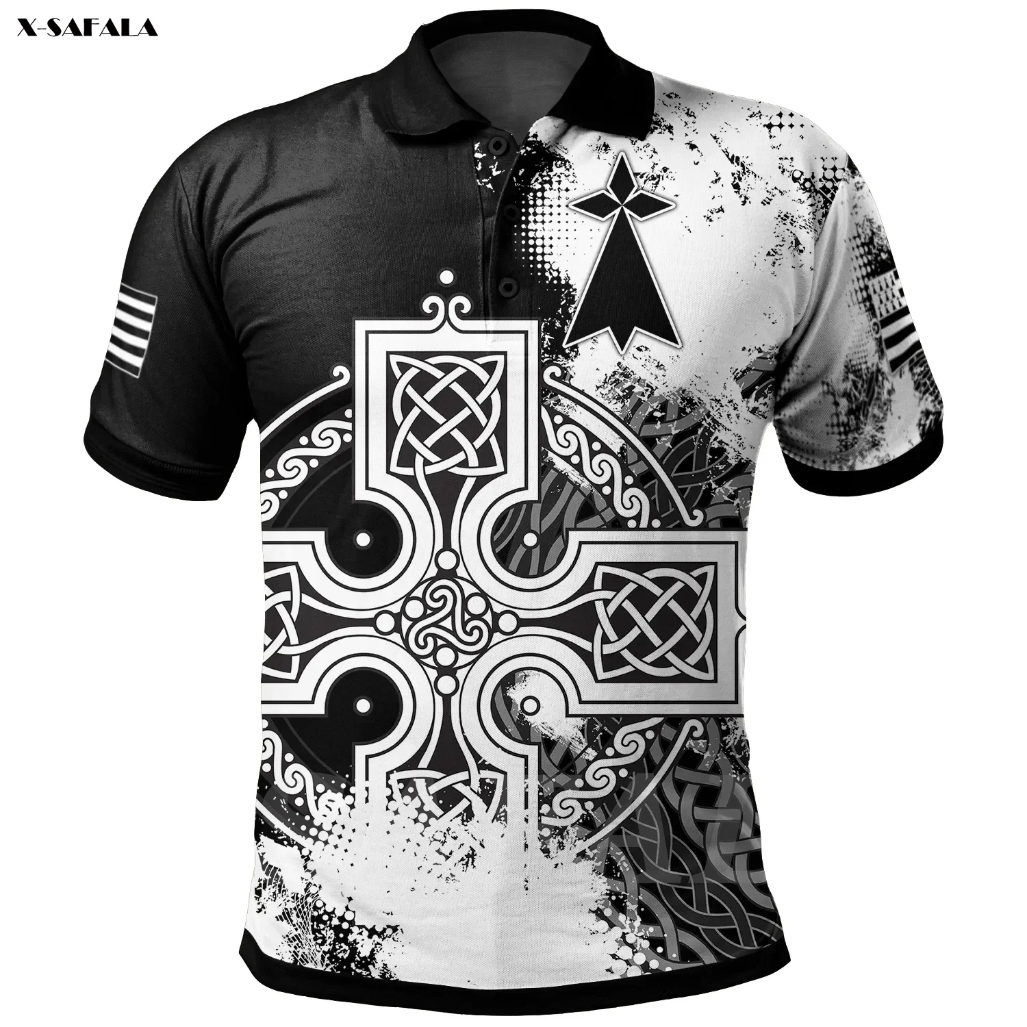 

France BRITTANY ELTIC CROSS 3D Printed Polo Shirt Men Women Unisex Thin Collar Short Sleeve Street Wear Casual Tee