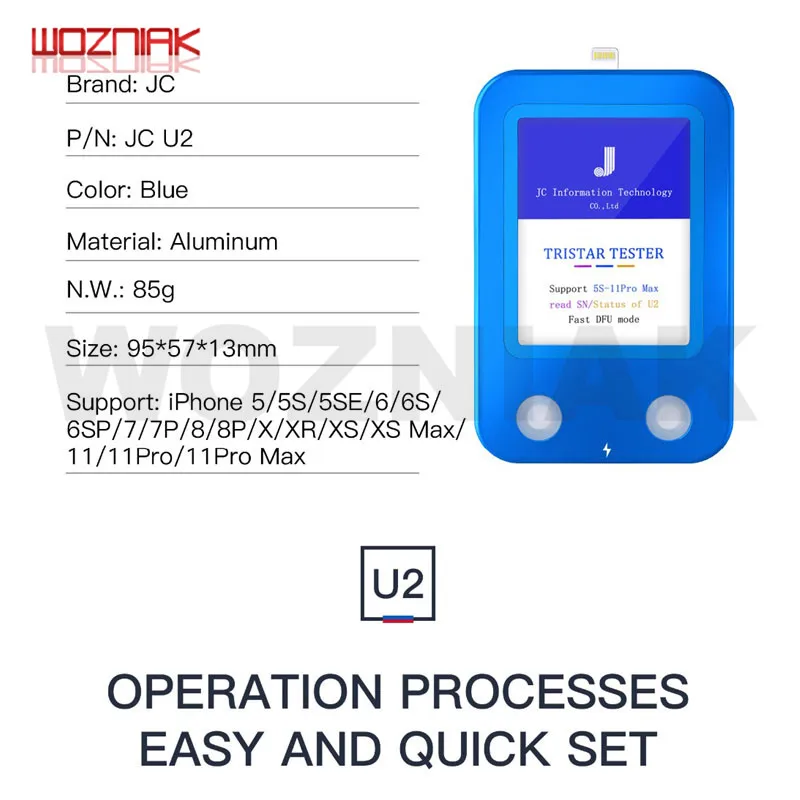 WOZNIAK JC U2 Tristar Тестер быстрый детектор для iPhone U2 заряд IC дефект Быстрый тестер SN серийный номер Быстрый детектор считыватель