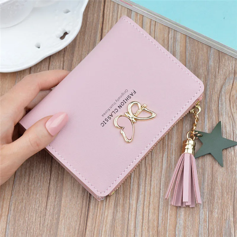 

Women's Wallets Small Mini Safe Money Bag Female Short Butterfly Fringed Zipper Purse Credit Card Holder Coin Purse Carteira