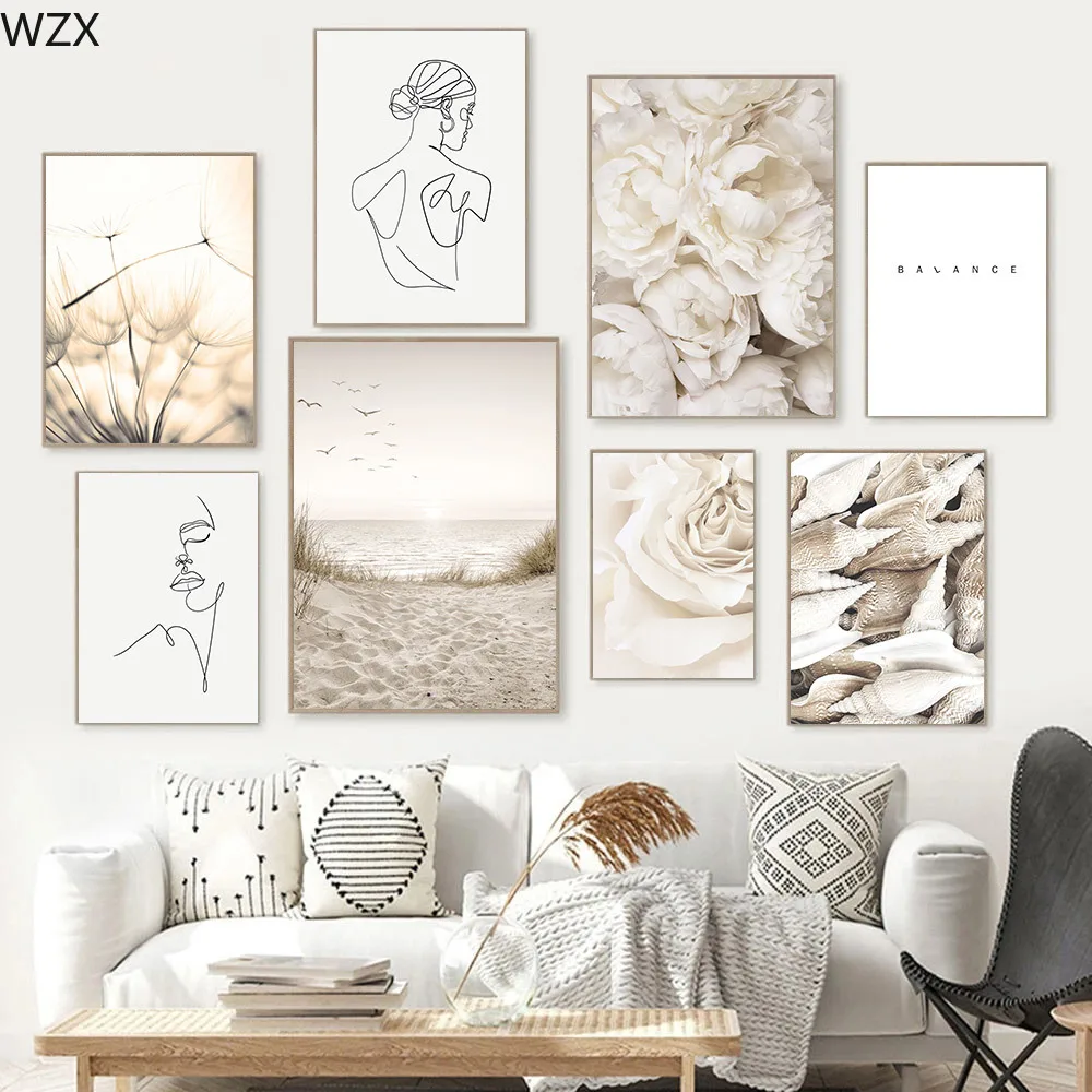 Одуванчик Пион цветок абстрактная Женская линия рисунок на холсте песчаные