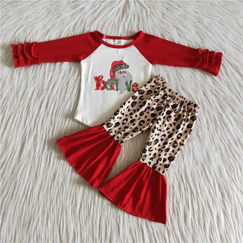 

2021 New Baby Girls Clothes Long Sleeve Bell-Bottom Long Pants Toddler Kids Wear For Christmas Day