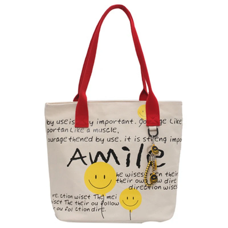

Female bag large capacity shopping bag female 2021 Korean printing fashion graffiti canvas cute simple tote bag