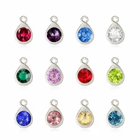 zinc alloy water drop round glass tiny birthstone charms silver color transparent clear glass for diy jewelry making 10 pcs