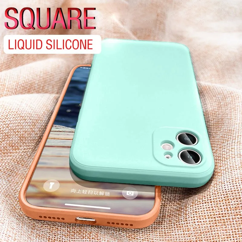 

Luxury Original Square Liquid Silicone Case For iPhone 12 11 Pro Max Mini XS X XR 6 6S 7 8 Plus SE 2 Thin Soft Cover Candy Cases