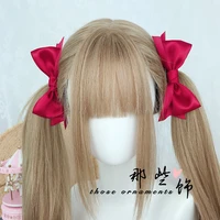 soft girl hair accessories a pair of hairclips red side clip lolita double ponytail bow barrettes jk college style headdress