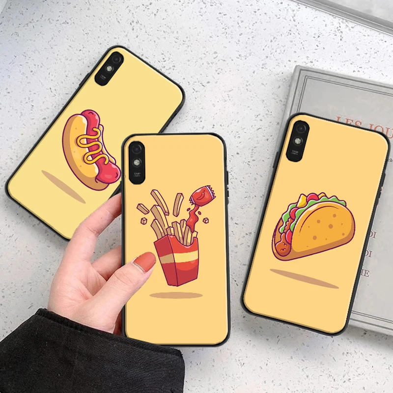 

Cute Food Doughnut Ice cream Hamburger Phone Case For Xiaomi Redmi 7 7A 8 8A 9 9i 9AT 9T 9A 9C Note 8T 8 2021 Cover Fundas Coque