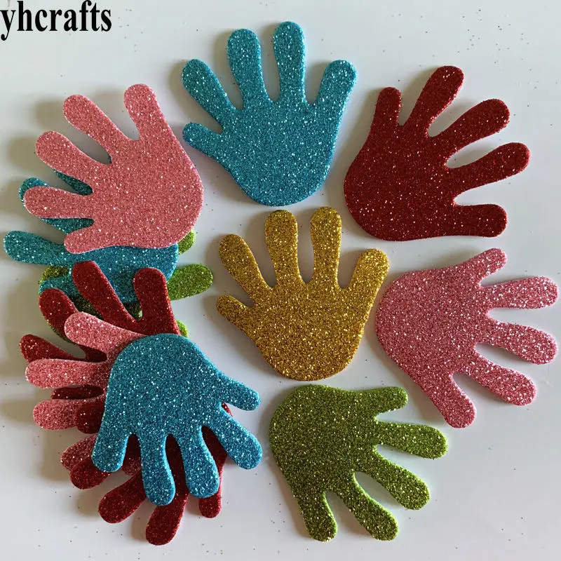 

1bag/LOT.Hand shape glitter foam stickers Kindergarten ornament,Early educational crafts Scrapbooking kit Classic toys Handmade