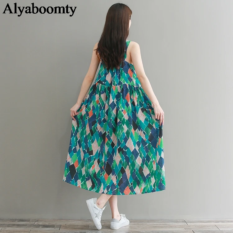 Женский пляжный сарафан средней длины Mori Girl зеленое повседневное свободное