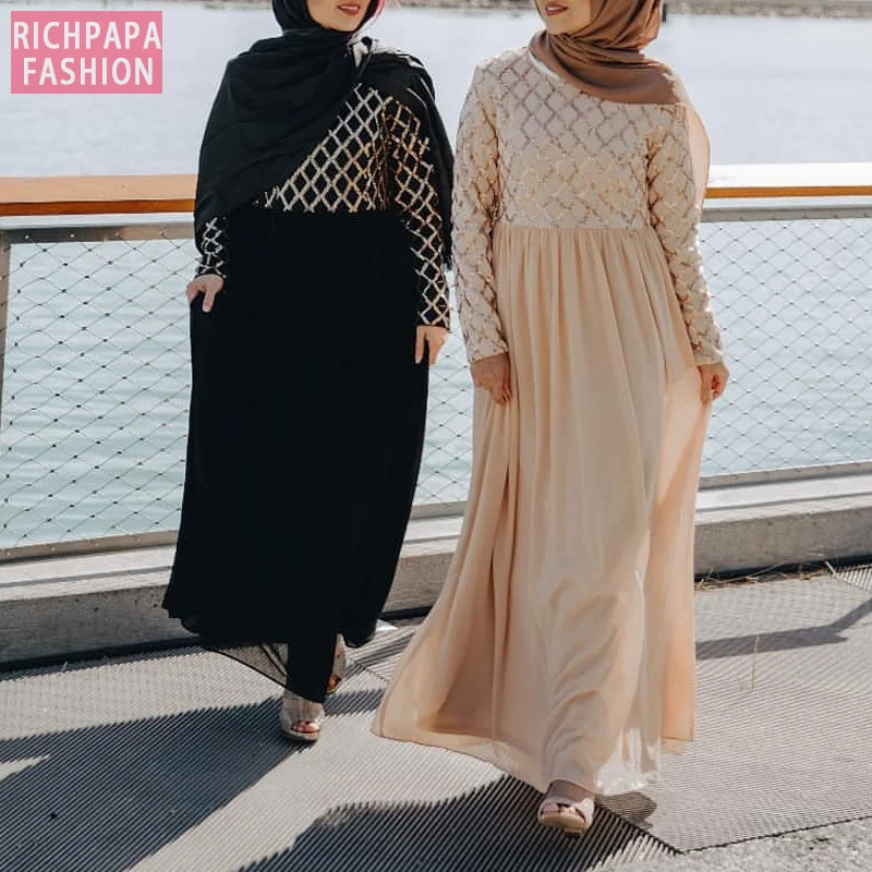 Sequin abaya Дубай турецкий хиджаб мусульманское платье Абая для женщин платья халат