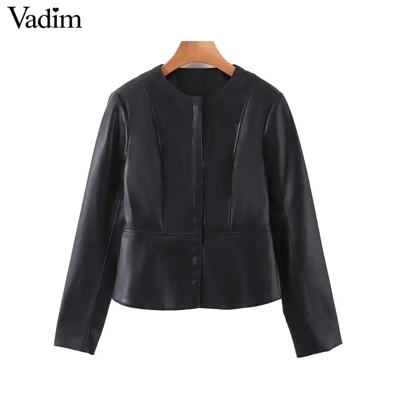 Vadim женские черные Куртки из искусственной кожи с круглым вырезом и длинным