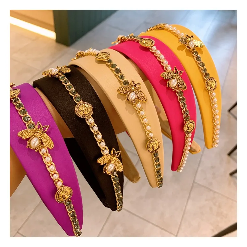 

New European American Rhinestone Headbands Star Baroque Retro Metal Fan Wild Simple headband Hair Band Turban Hair Accessories