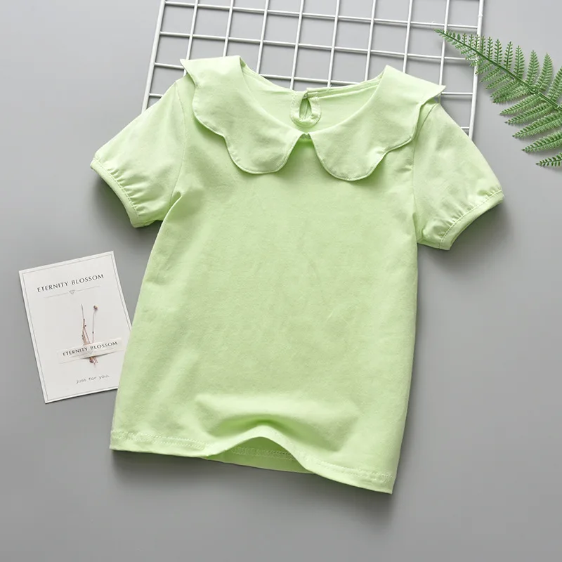 

Summer Girls T-Shirts Short Sleeve Cotton T shirt Peter Pan Collar Baby Toddler Girl Blouse Shirt Kids Tops Children's Clothes