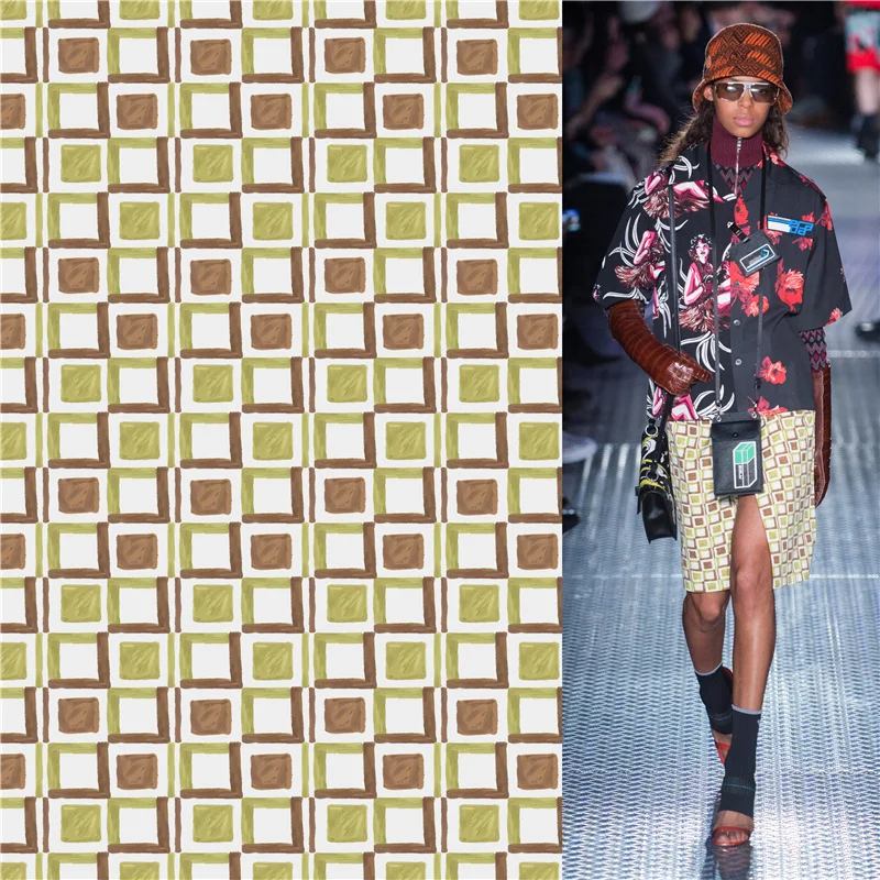 

100% полиэстер стрейч ткань платье квадратный узор печатная ткань платье рубашка шитье пэчворк 071