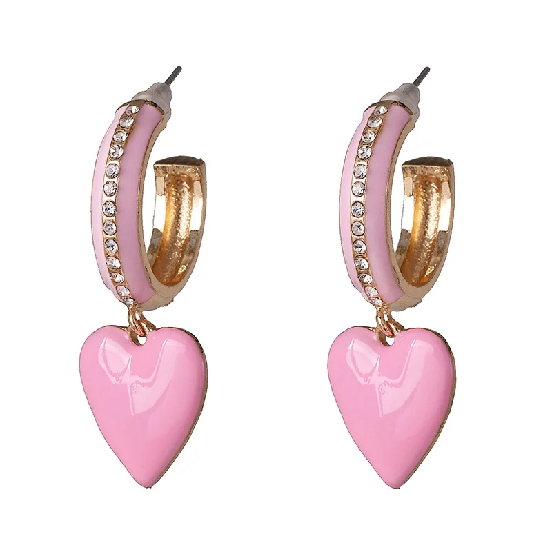 2019 Новый дизайн женские розовые зеленые эмалированные Серьги-клипсы с сердечком