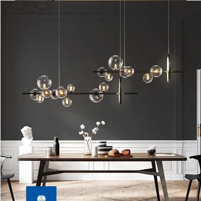 

Modern novelty glass bubble restaurant LED chandelier Nordic office chandelier kitchen island home decoration hanging lamp