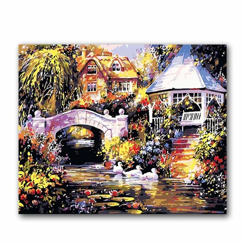 Картина по номерам пейзаж Томаса мост и поток рисунок окраска Акриловая картина