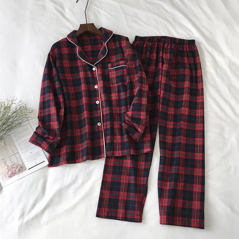 Женская пижама с длинными рукавами и лацканами Удобная Повседневная Пижама из