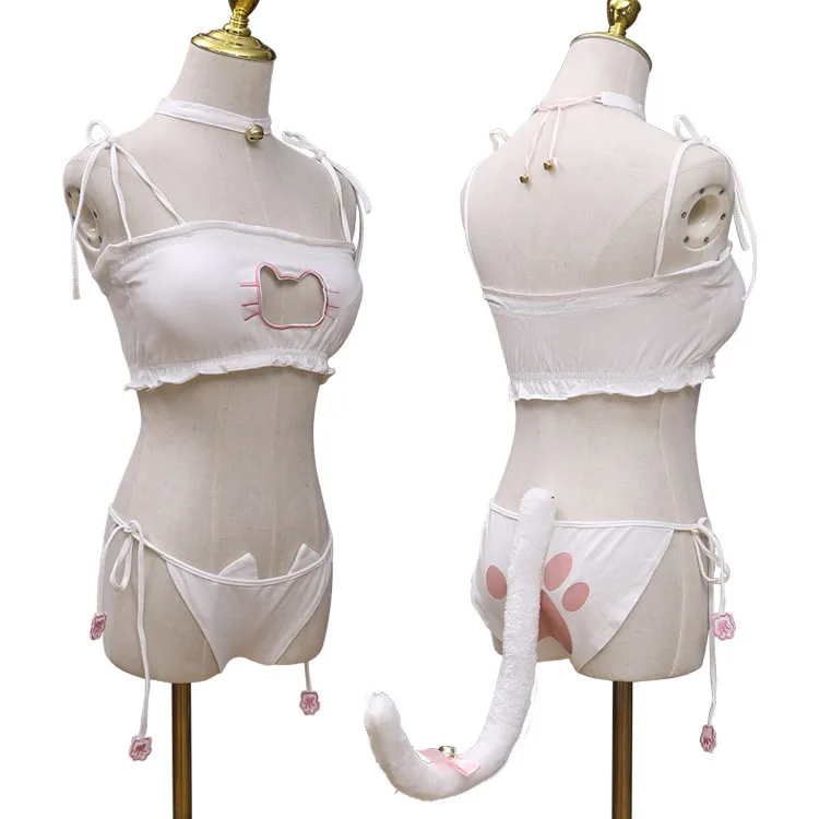 

COSTAR Embroidery Bra Anime Cat Open Chest Cosplay Sexy Lingerie Set
