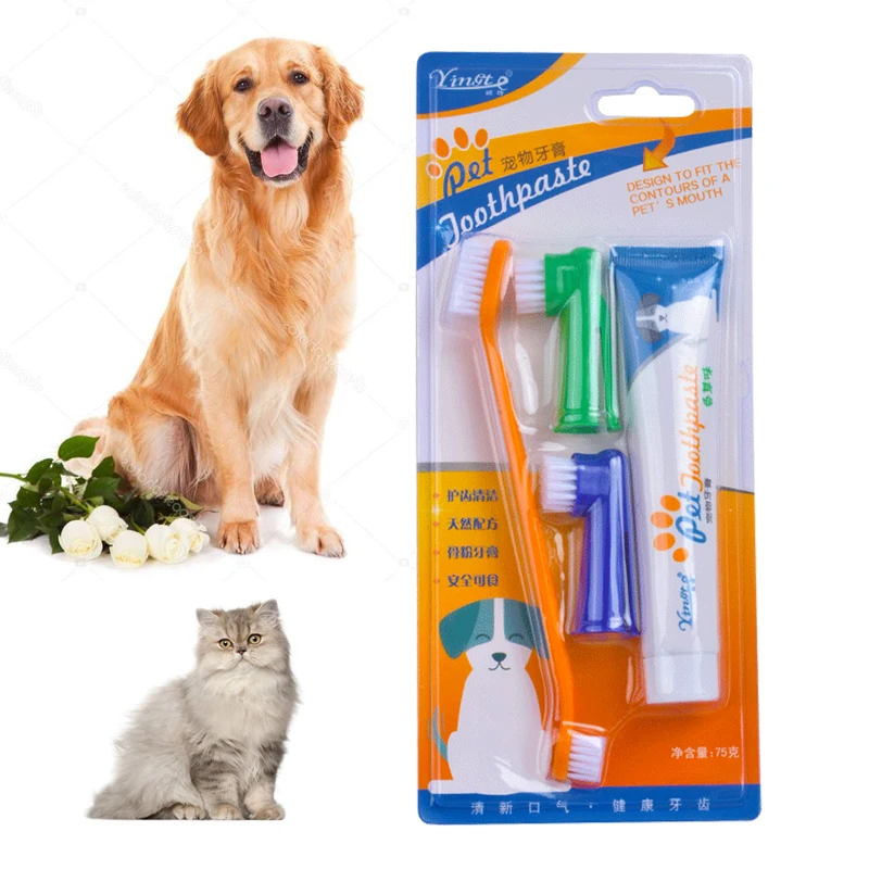 

Pet toothbrush Set Healthy Edible Toothpaste Dog Cats Mouth Oral Teeth Cleaning Care Supplies Vanilla Beef Taste Accessories