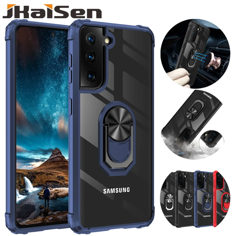 

JKaiSen Shockproof Ring Phone Case For Samsung Galaxy S21FE Car Bracket Soft Edge TPU Protective Cover For Samsung S20FE Caso
