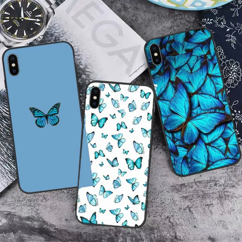 

Cute butterfly blue Phone Case for iPhone 11 12 13 pro XS MAX 8 7 6 6S Plus X 5S SE 2020 XR mini