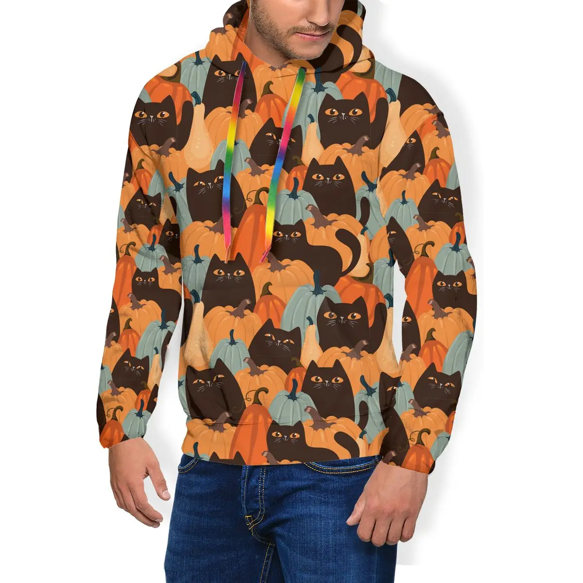 

Halloween Pumpkin Cat Hoodie Animals Outdoor Warm Hoodies Long Length Nice Polyester Pullover Hoodie Mens XXL