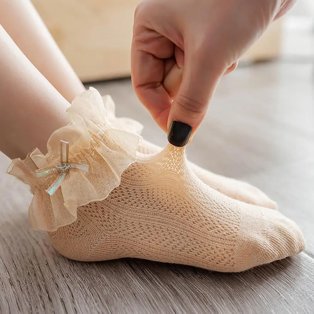

Socks Children 1 Pair soft Lace Socks Mesh Design Anti-skid Cotton Baby Girl Ruffle Socks for Dancing Children's Clothing 2021