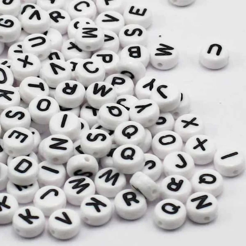 

500pcs White + Black Mixed Alphabet / Letter Acrylic Spacer Beads 7 mm*4 mm