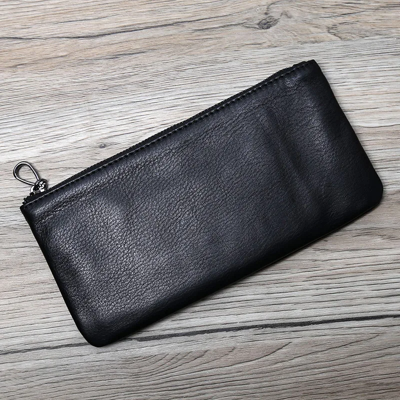 

Genuine Leather Men Wallet Long Section Casual Small Bag For Man Black Organizer Phone Purse Money Clip Card Coins Bag