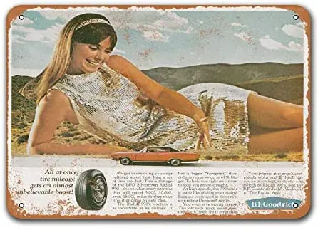 

Sisoso Office Dorm Home Coffee Club Wall Decor 1967 B.F. Goodrich Vintage Metal Bar Poster Man Cave Bar 12x8 inches