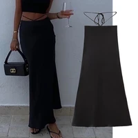 jennydave faldas mujer moda ins fashion blogger sexy bandage midi skirt women england satin black fashion long skirts womens