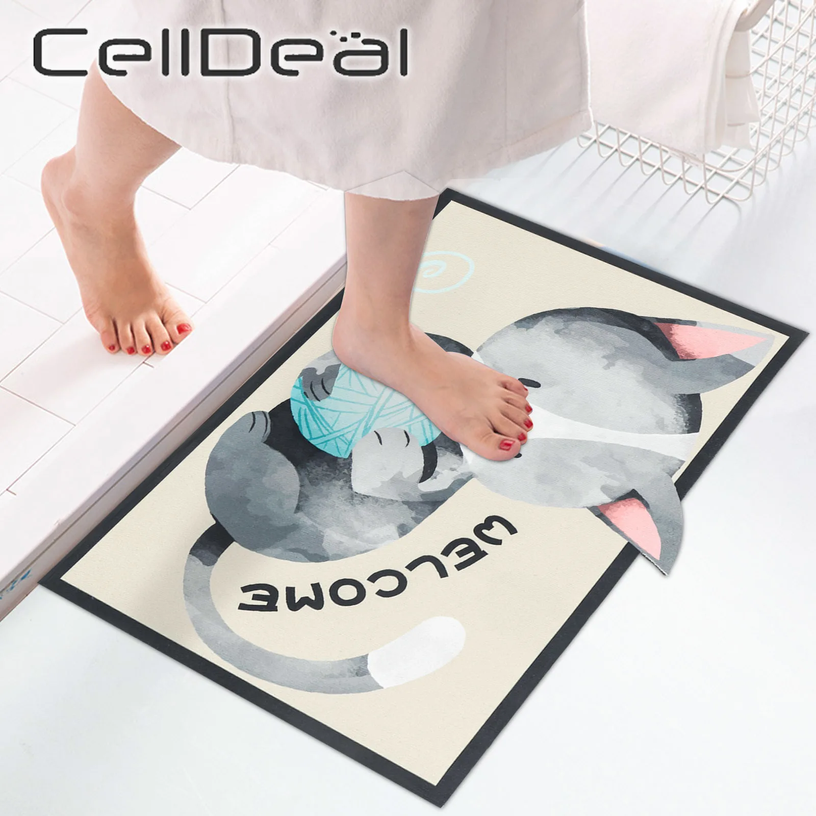 

Bathroom Door Entrance Mats Cartoon Cat Dog Bath Rug Shower Room Non-Slip Mat Toilet Entrance Doormat Absorbent Home Décoration