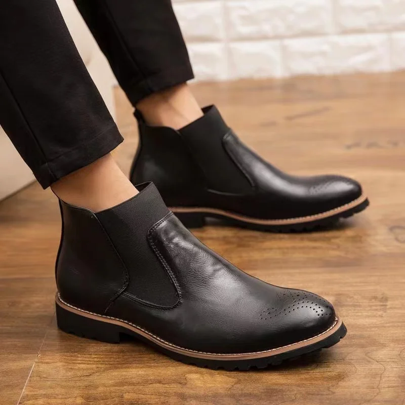 

Topvivi boots chelsea homme Slip-on Waterproof Ankle Boots Men Brogue Fashion men Boots Microfiber Leather shoes plus Size 46