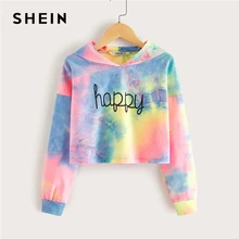 SHEIN/ г. Детские разноцветные толстовки для девочек с буквенным принтом и принтом «Tie Dye»; топы для девочек; осенние повседневные толстовки с длинными рукавами для подростков