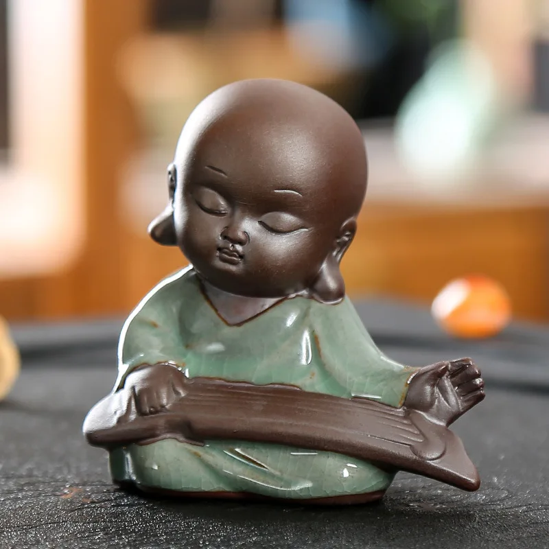 1Piece Happy Monk Buddha Statue Purple Clay Tea Table Room Decoration Pet Smiling Lucky Zen Ornaments | Дом и сад