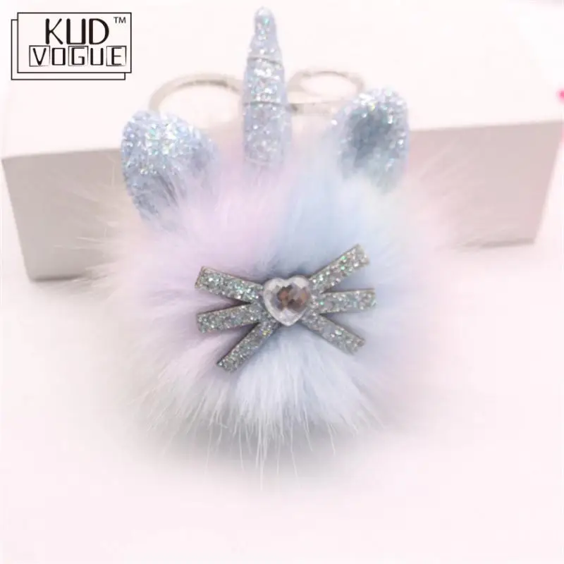 Брелок для ключей с пушистым помпоном в виде единорога брелок мех кролика шар