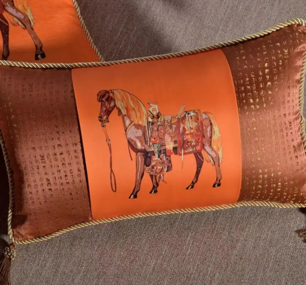 Чехол для подушки LISM с французской лошадью оранжевый бархат шениль Европейский