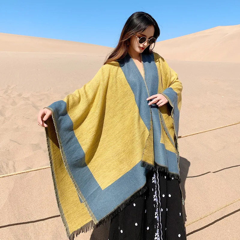 

2019New Shawl Winter Cashmere Scarf for women over size pure Nepalese desert national wind cloak Autumn girl travel scarf cape