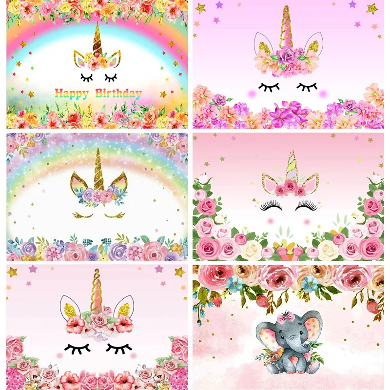 

Unicorn Background For Photography Birthday Party Flower Balloon Baby Poster Photography Backdrop Photo Studio 210519-32