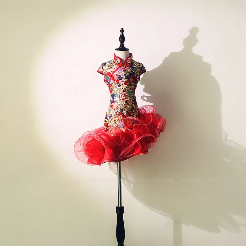 Ципао для девочек вечернее платье принцессы Детский костюм выступления на сцене