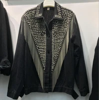 gothic black denim jacket women tassel streetwear trending products womens jackets and coats black motorcycle style vintage
