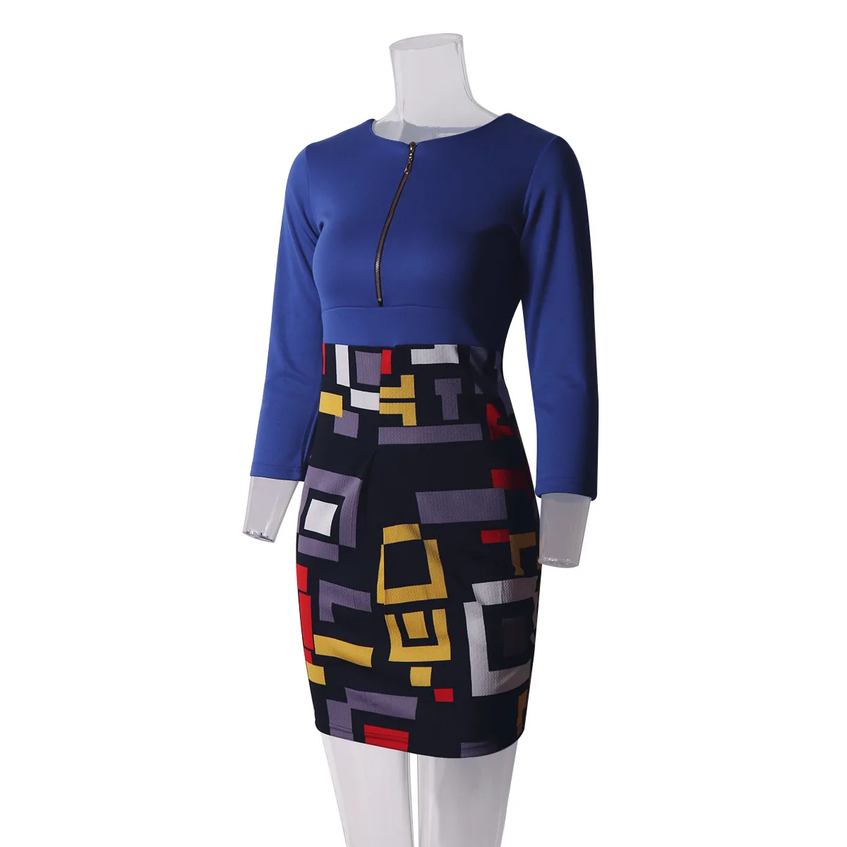 

Half Sleeve Bodycon Dress Women 2020 Spring New High Quality Geometric Print Slim Fit Pencil Dresses Elegant Party Dress HJY005