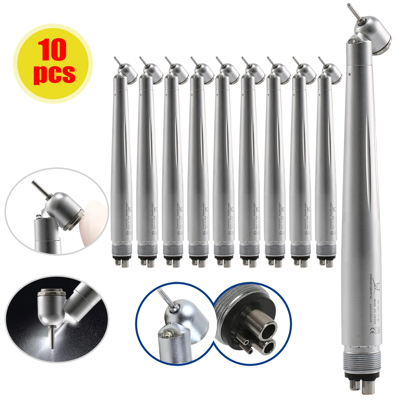 

4-Hole LED Dental Turbine 45 Degree head E-generator High Speed Handpiece Push button Low noise