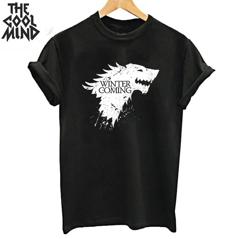 GA0111ZCM-BLK COOLMIND хлопок Игра престолов женская футболка короткий рукав свободный Зима идет женская футболка с круглым вырезом Футболка - Цвет: GA0111ZCM-BLK