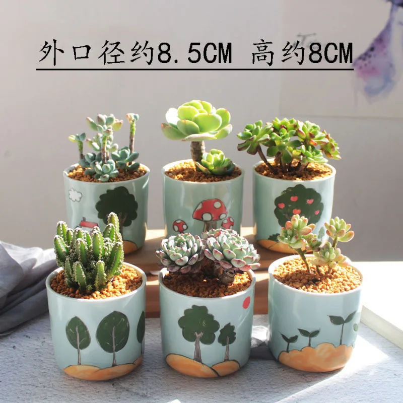 Creative Ceramic Succulent Plant Flower Pot Suit Variable Flow Glaze Mini Vase For Home Room Office Bonsai Decoration | Дом и сад