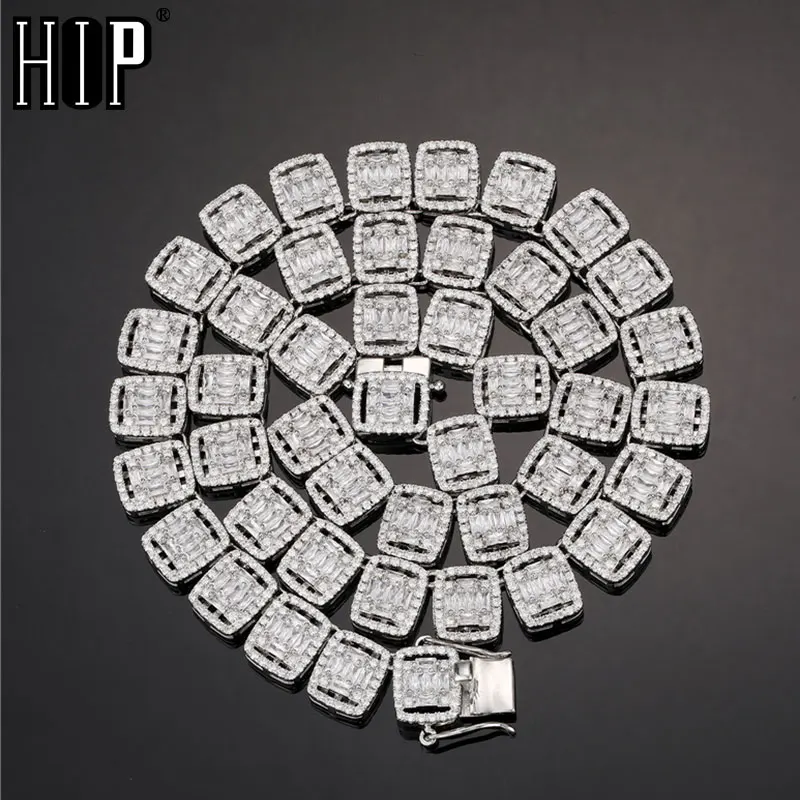 

Hip Hop 12MM Iced Out Baguette Brass Copper Tennis Chain Necklaces Cubic Zircon CZ Necklace Bling For Men Women Jewelry