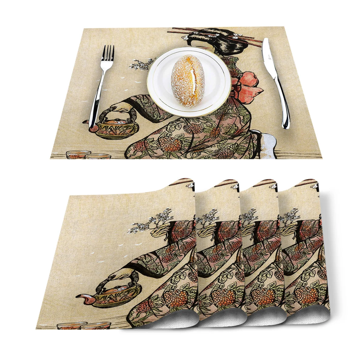 4 6 штук в партии комплект Коврики на стол стиле японских гейш Чай печатных