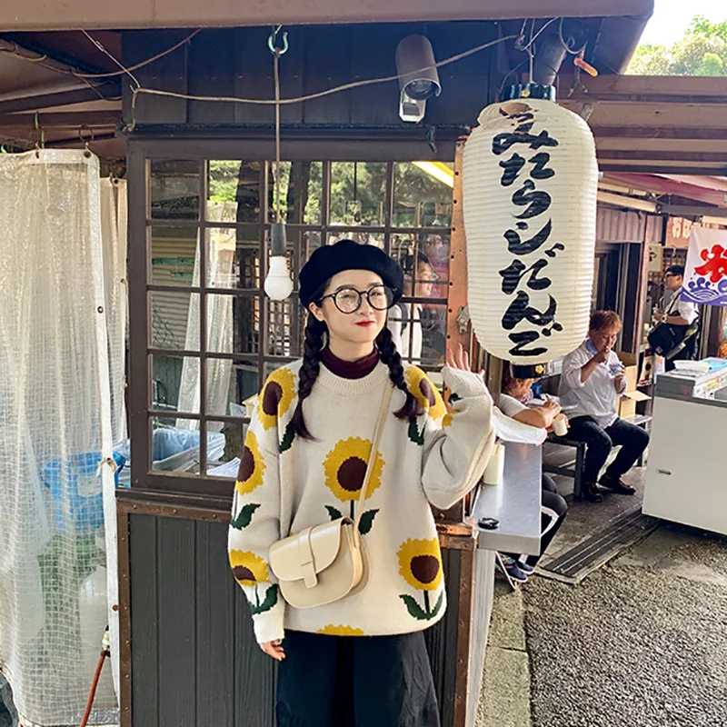 Gaganight Women Sunflower Chic Sweater Casual Loose Girls Fashion Pullover Knitted Autumn Winter Jumper Femlae Korean Pull Femme | Женская